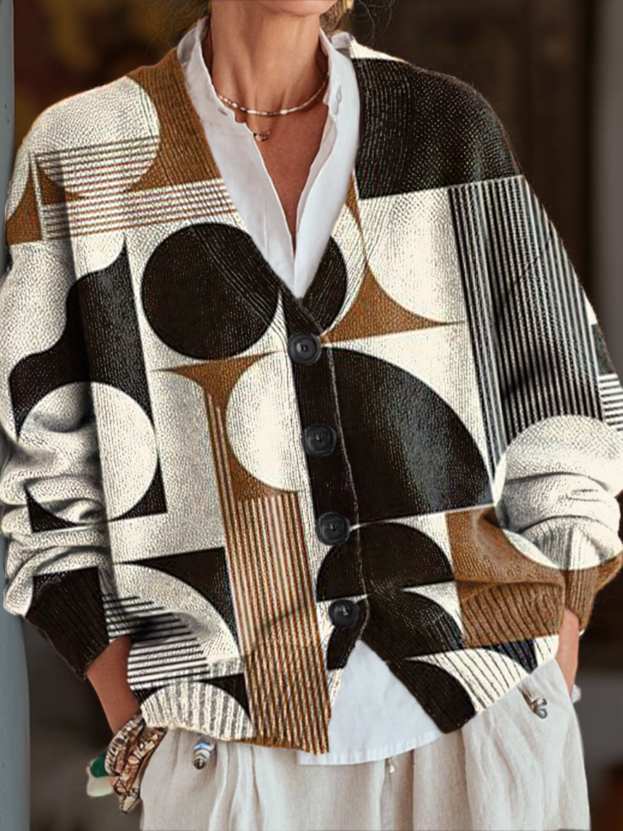 vintage-abstract-geometric-painting-art-print-buttoned-v-neck-cardigan-sweater
