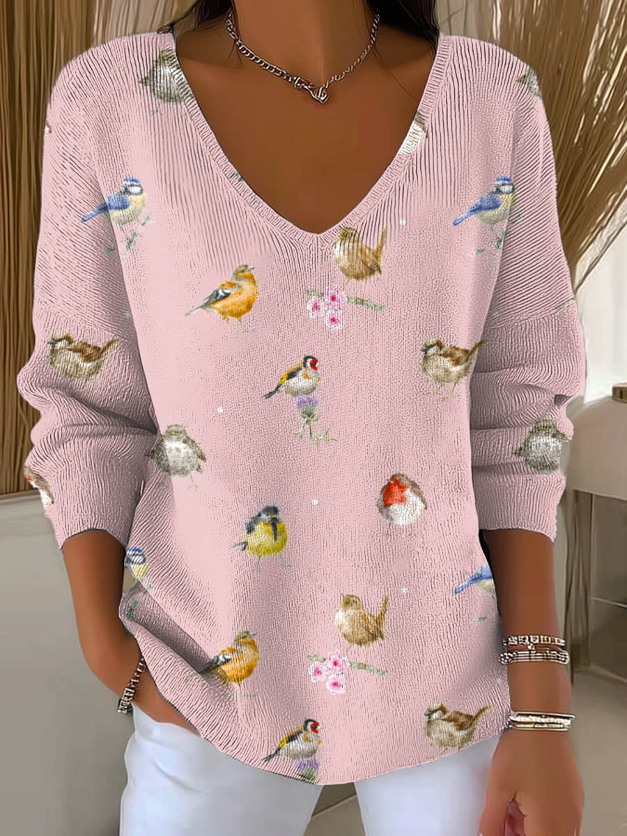 womens-lovely-birds-pattern-art-print-casual-pullover-sweater