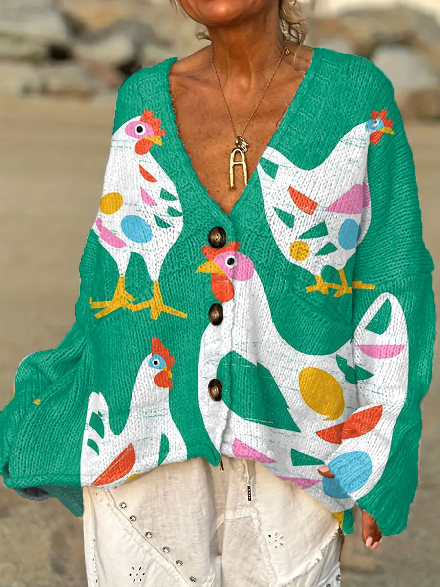 womens-funny-chicken-art-print-casual-pullover-sweater-t1y3