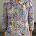 womens-vintage-floral-bees-pattern-art-print-casual-peter-pan-collar-3-4-sleeve-sweater