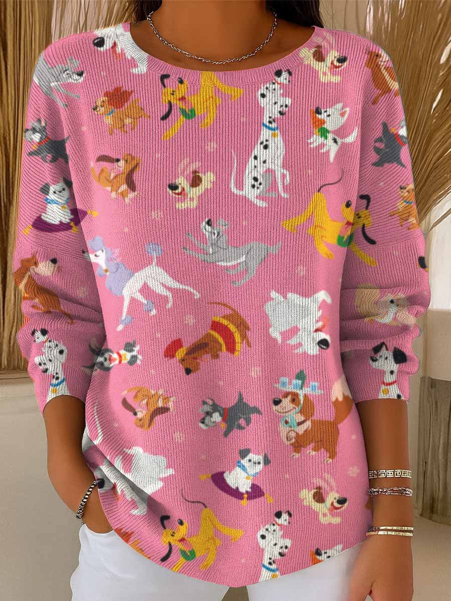 Women's Funny Dogs Art Print Casual Pullover Sweater