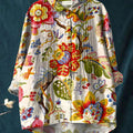 Women's Colorful Flowers Print Casual Cotton And Linen Ruffle Shirt
