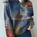 Women's Vintage Patchwork Print Casual V-neck Pullover Knit