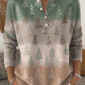 Vintage Christmas Tree Art Print Buttoned Cardigan Sweater