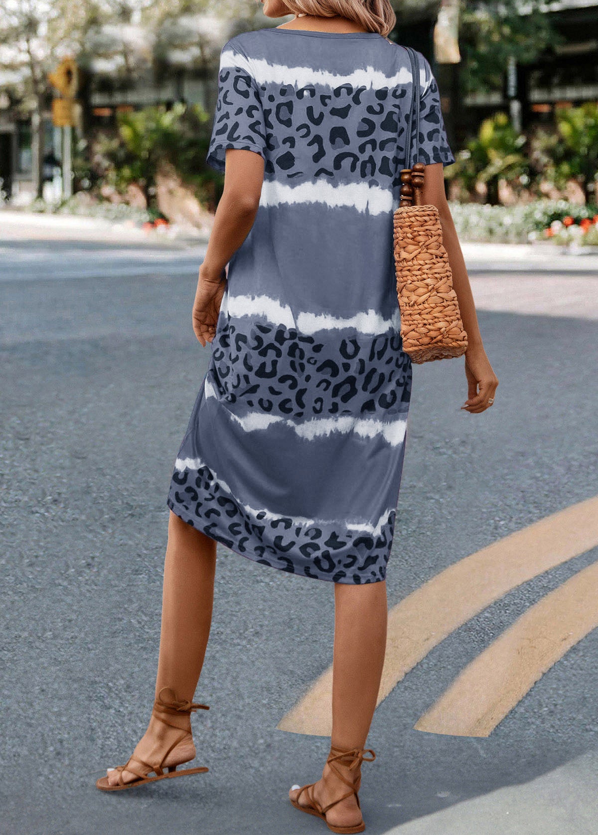 Grey Leopard H Shape Short Sleeve Dress