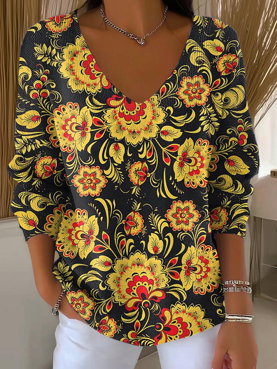 womens-vintage-floral-art-print-casual-pullover-sweater-b5j7