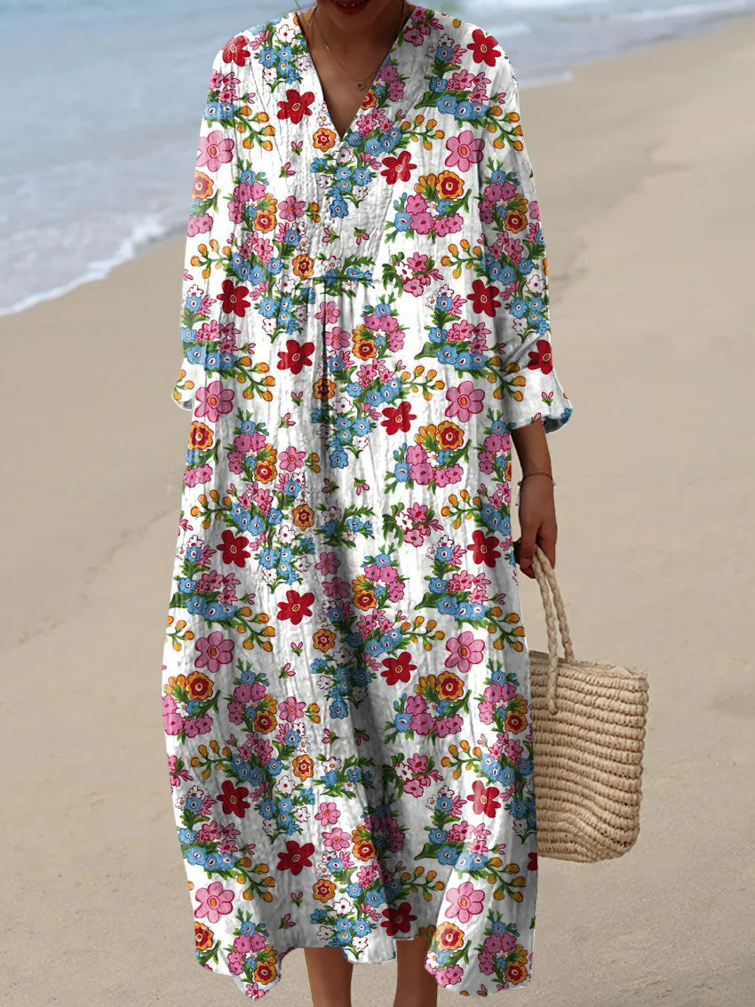 Women's Vintage Lovely Floral Art Print Cotton Dress