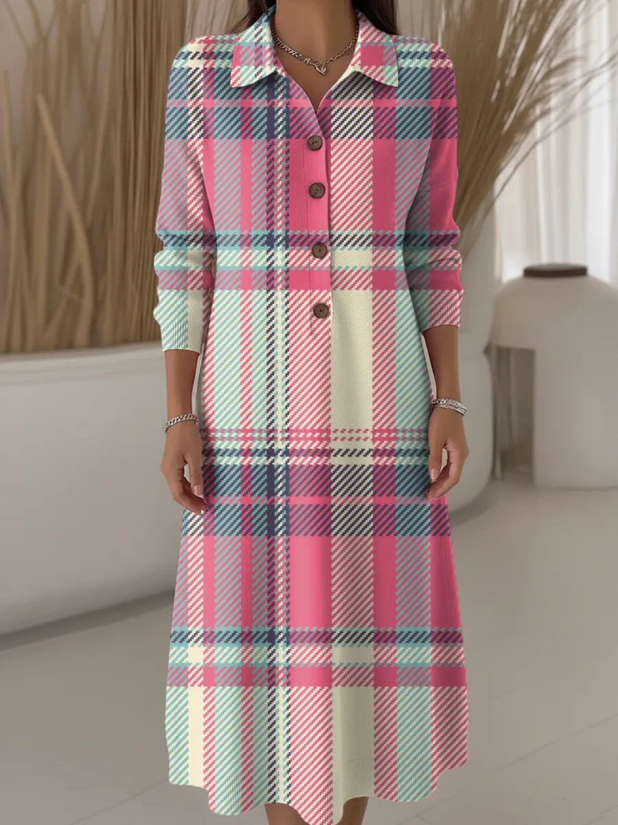 Women's Plaid Pattern Art Print Casual Knitted Dress