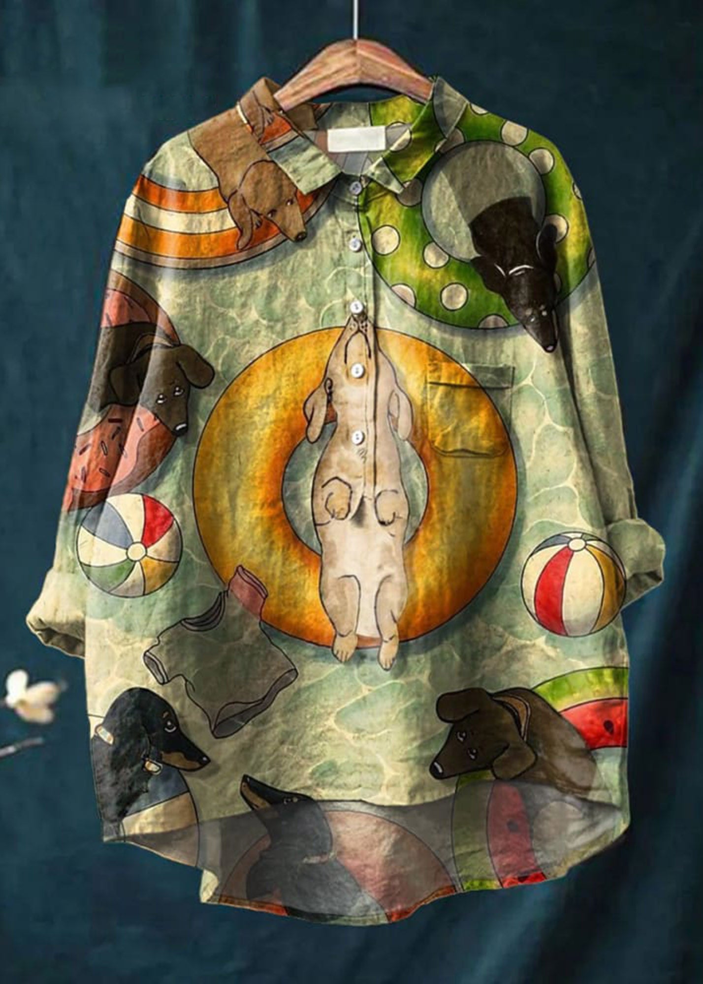 Women's  Dog Print Casual Cotton And Linen Shirt