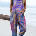 Women's Vintage Lovely Floral Pattern Art Print Casual 100% Cotton Wide Leg Jumpsuit