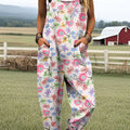 Women's Vintage Flowers Art Print Casual 100% Cotton Wide Leg Jumpsuit