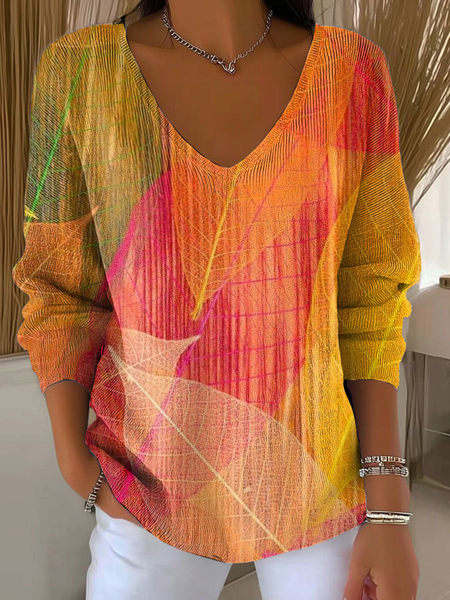 womens-autumn-leaves-orange-casual-print-pullover-sweater-nfm4