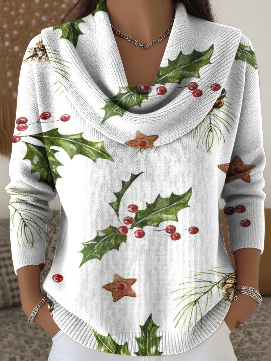 Winter Christmas holly decoration pattern Swing Collar Sweater