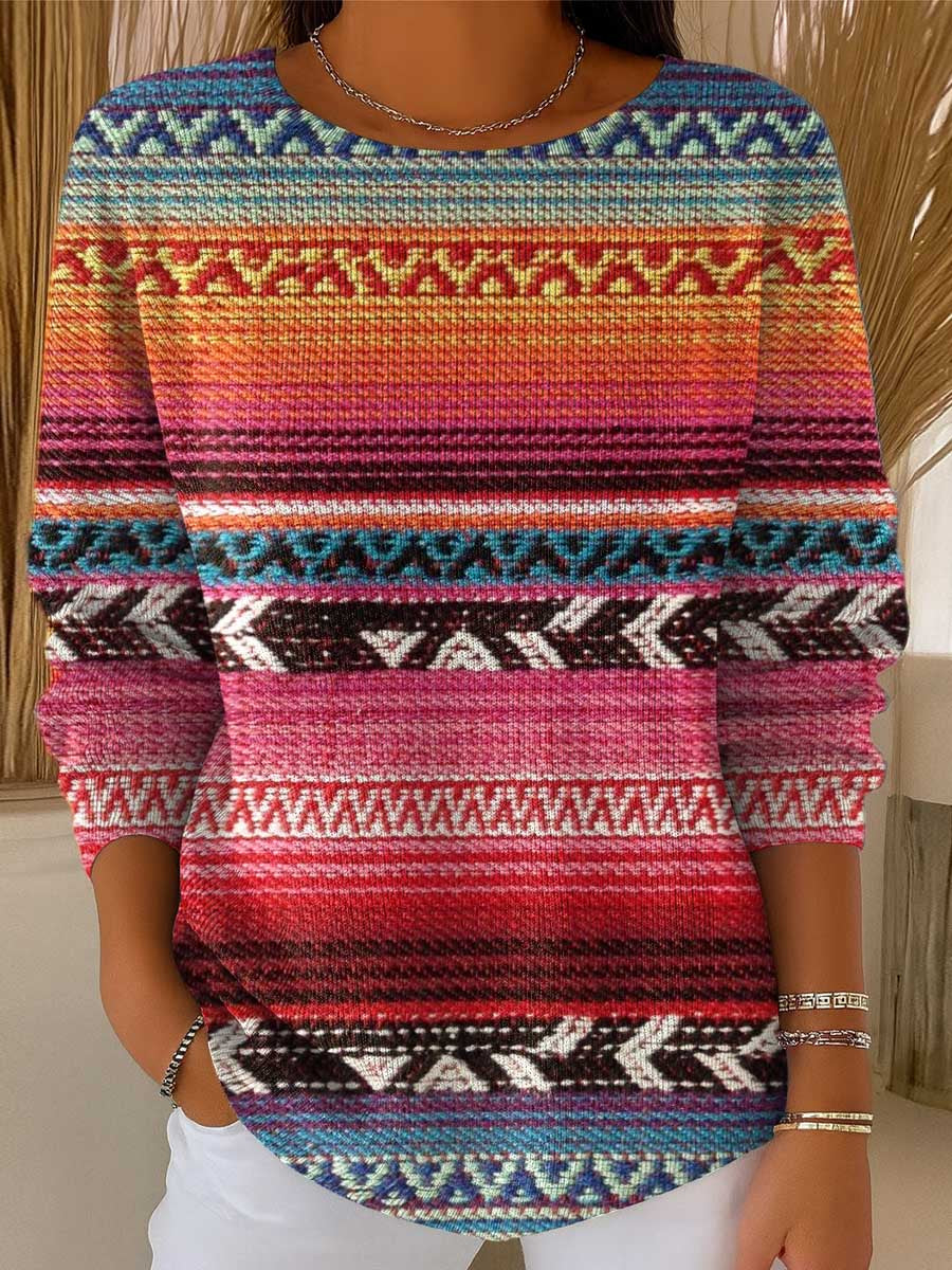 womens-vintage-gradient-pattern-art-print-casual-pullover-sweater