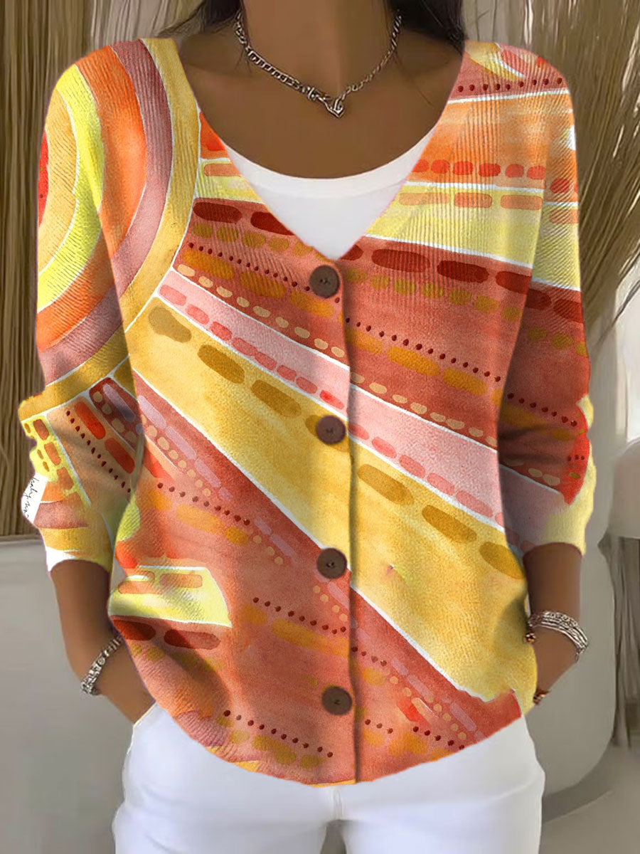 vintage-sunshine-art-print-buttoned-v-neck-cardigan-sweater