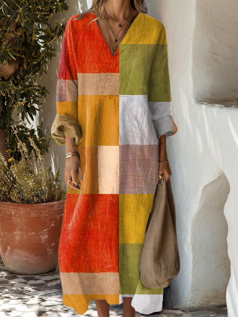 Women's  Vintage Abstract  Plaid  Art Print Dress