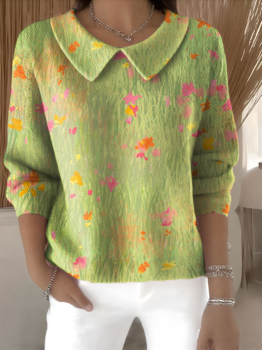 womens-floral-flowers-casual-print-peter-pan-collar-3-4-sleeve-sweater-djzg