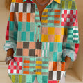 Women's Beautiful Colorful Abstract Geometric Painting Art Print Casual Cotton Shirt