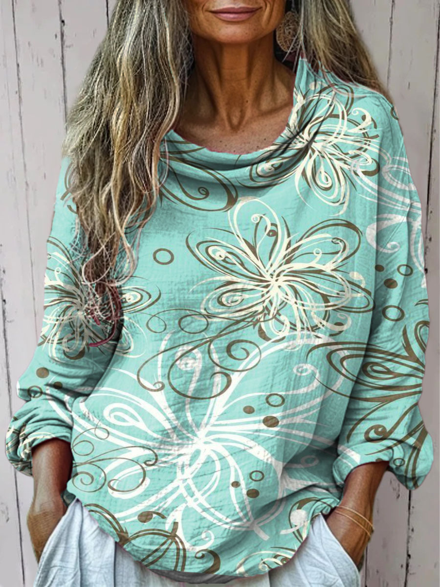 Women's Irregular Lines Of Flowers Print Casual Long Sleeve Comfortable Cotton Shirt