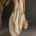 Elegant Resort-style Stand-collar Cotton Dress