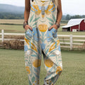 Women's Lovely Floral Pattern Art Print Casual 100% Cotton Wide Leg Jumpsuit