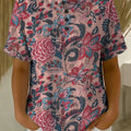 Women's Vintage Floral Art Print Casual Cotton Shirt