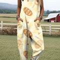 Women's Artistic Creative Bread Print Casual 100% Cotton Wide Leg Jumpsuit