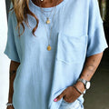 Women's Chest Pockets 100% Cotton Classic Loose Fit Round Neck T-shirt
