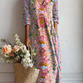 Women's Vintage Floral Art Print Causal Cotton Linen Pocket Dress