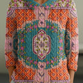 womens-vintage-ethnic-geometric-symmetrical-painting-art-print-casual-peter-pan-collar-3-4-sleeve-sweater
