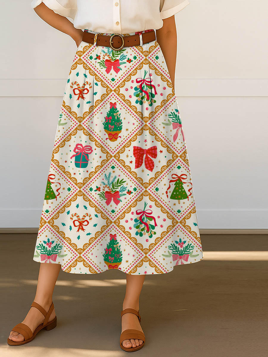 Women's Christmas Pattern Art Print Casual Cotton Skirt