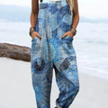 Women's Abstract Patchwork Pattern Art Print Casual 100% Cotton Wide Leg Jumpsuit