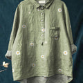Simple Daisy Field Pattern Printed Women's Casual Cotton And Linen Shirt