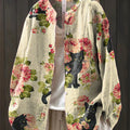 Women's Lovely Cats Floral Art Print Casual Cotton And Linen Shirt