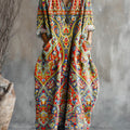 Robe en coton à col en V et poches, imprimée d'un motif floral vintage pour femme 