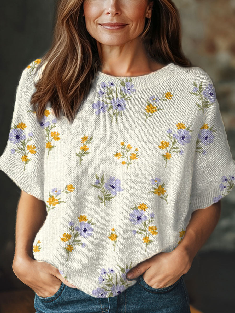 womens-vintage-flower-art-print-casual-crew-neck-short-sleeve-knitted-sweater-i7xv