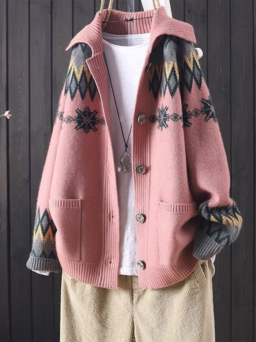 vintage-lapel-jacquard-large-pocket-sweater