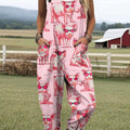 Women's Lovely Pigs Art Print Casual 100% Cotton Wide Leg Jumpsuit