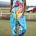 Women's Abstract Seahorse Colorful Art Print Casual 100% Cotton Wide Leg Jumpsuit