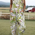 Women's  Forest Mushroom Art Print Casual 100% Cotton Wide Leg Jumpsuit