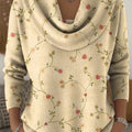 Women's Vintage Small Flowers Print Cowl Neck Sweater