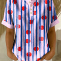 Retro Color-block Patchwork Print Loose-fit Cotton-linen Short-sleeve Shirt
