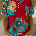 Women's Vintage Flower Pattern Printed Cotton Linen Top
