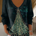 Women's Christmas Tree Pattern Print Casual Pullover Sweater