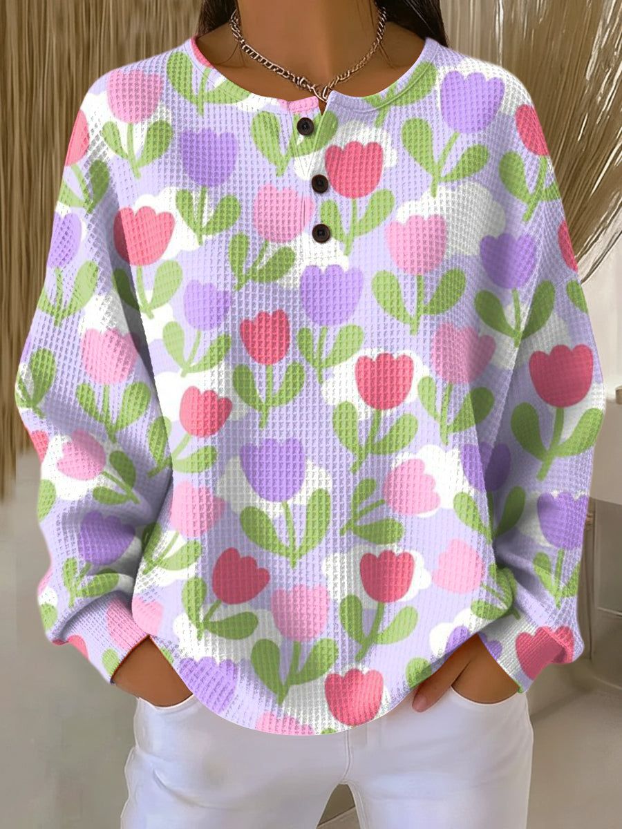 Women's Beautiful Watercolor Floral Painting Art Print Casual Cotton Sweatshirt