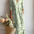 Women's Vintage Flowers Pattern Art Print Linen Pocket Dress