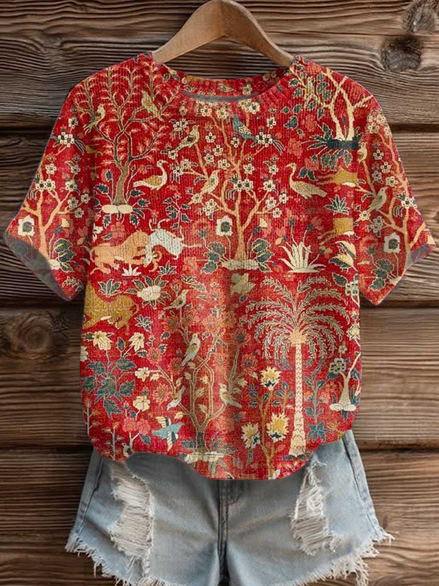 womens-vintage-woodland-animals-art-print-casual-crew-neck-short-sleeve-knitted-sweater