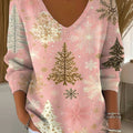 Women's Lovely Christmas Tree Pattern Art Print Casual Pullover Sweater