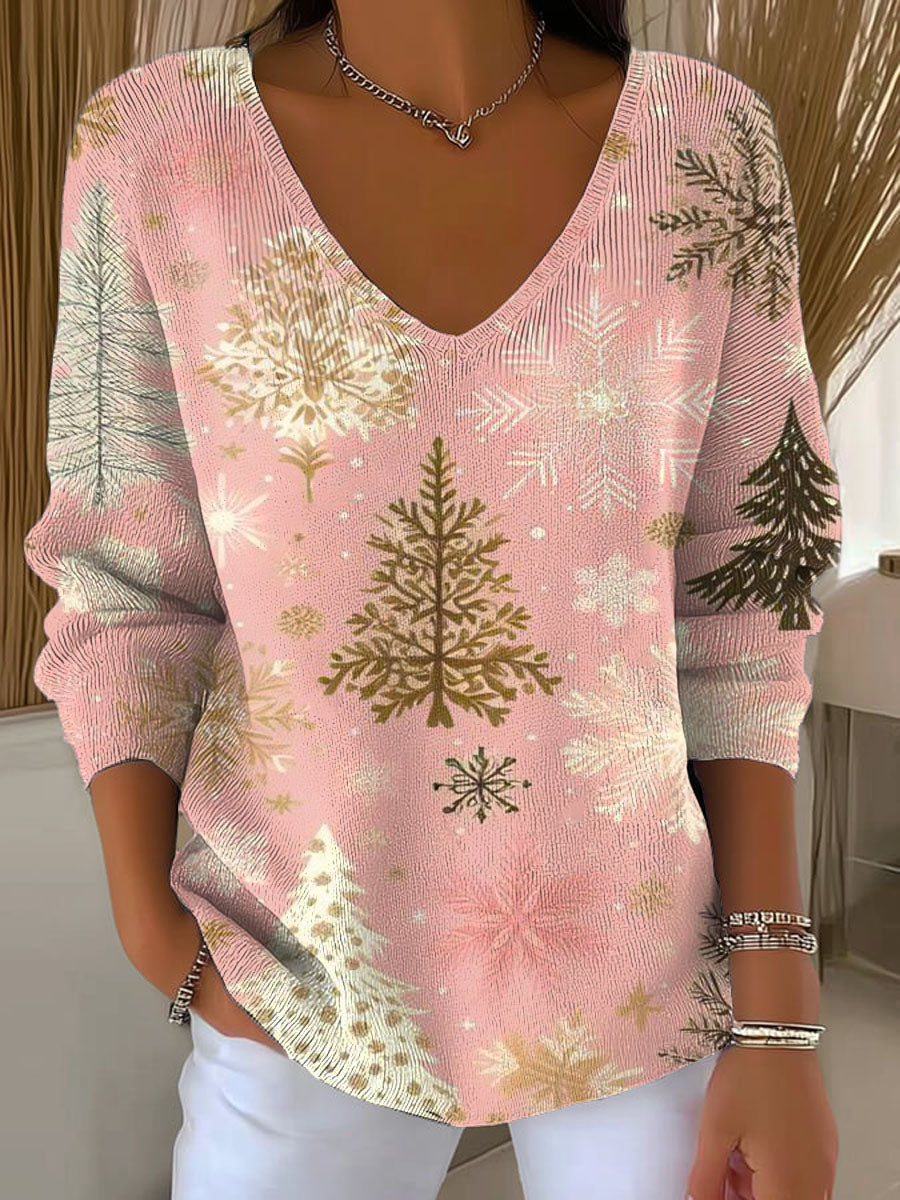 Women's Lovely Christmas Tree Pattern Art Print Casual Pullover Sweater