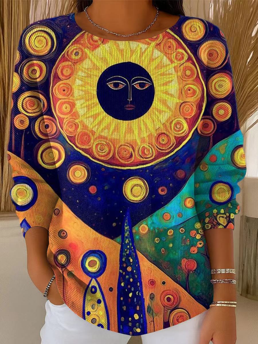 womens-abstract-beautiful-sun-landscape-illustration-art-print-casual-pullover-sweater